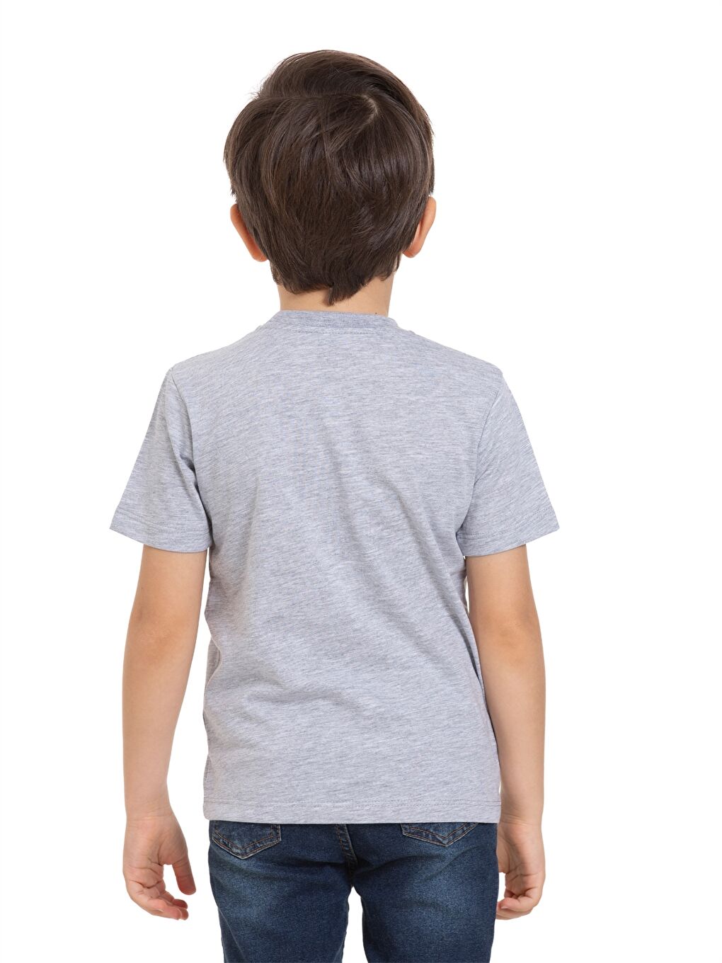 Gri Bisiklet Yaka Erkek Çocuk Tişört-3
