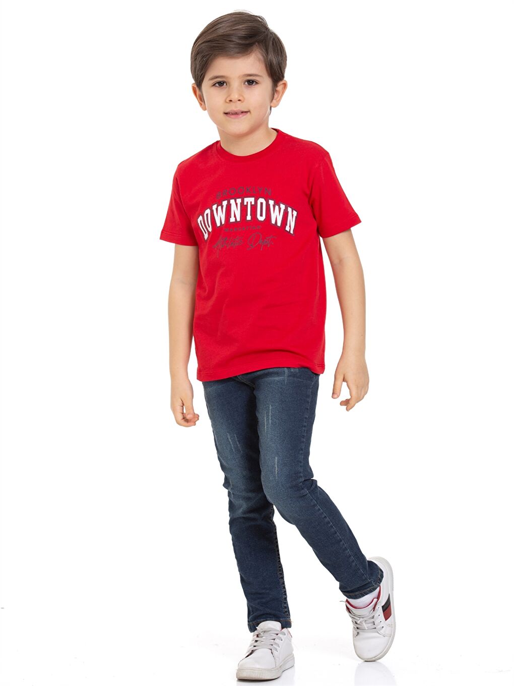Kırmızı Bisiklet Yaka Erkek Çocuk Tişört-1