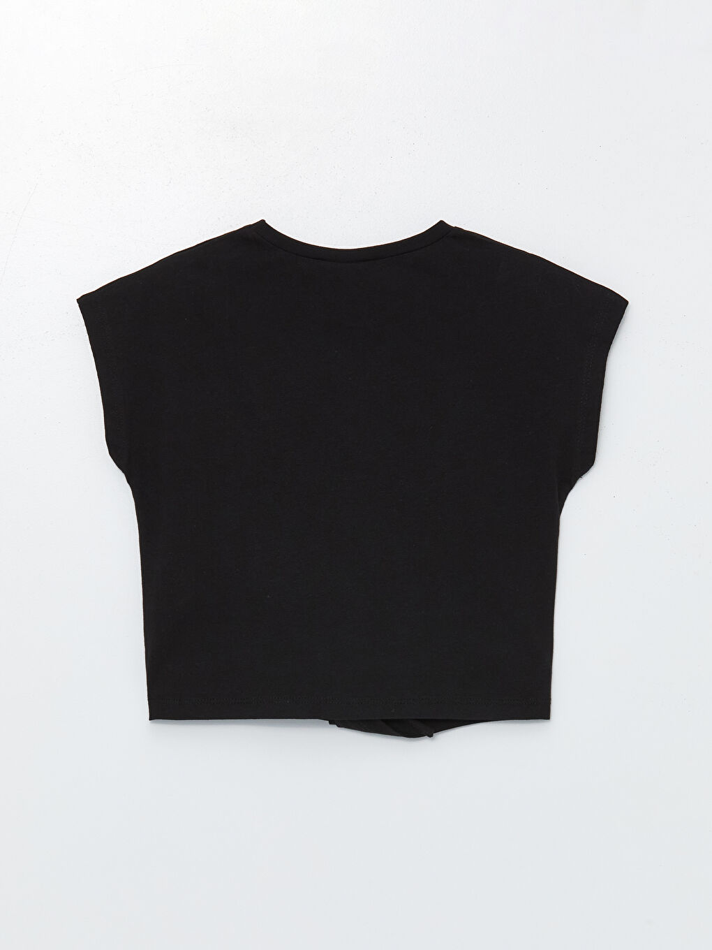 Siyah Bisiklet Yaka Baskılı Kısa Kollu Kız Çocuk Tişört-1