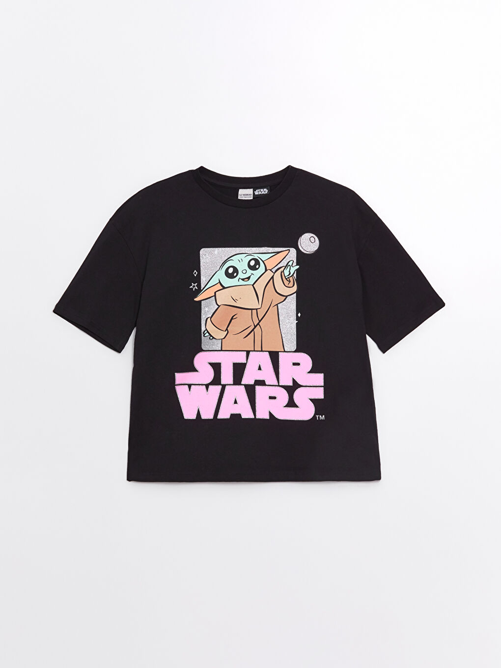 LCW Kids Yeni Siyah Bisiklet Yaka Star Wars Baskılı Kısa Kollu Kız Çocuk Tişört