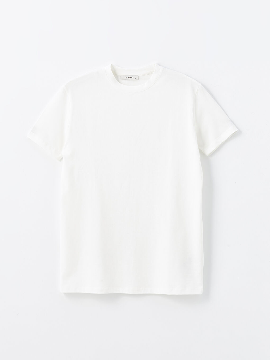 Ekru Bisiklet Yaka Düz Kısa Kollu Oversize Kadın Tişört-5