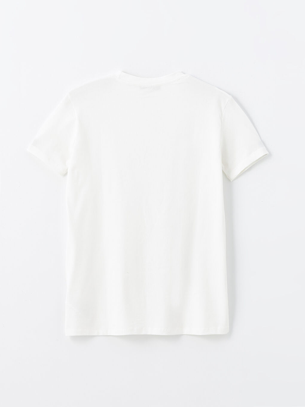 Ekru Bisiklet Yaka Düz Kısa Kollu Oversize Kadın Tişört-6