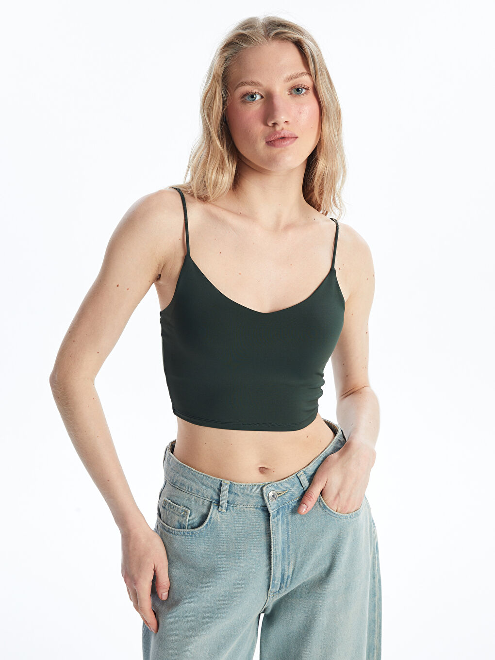 V-Neck Straight Strap Women's Crop -S4MB70Z8-YAL