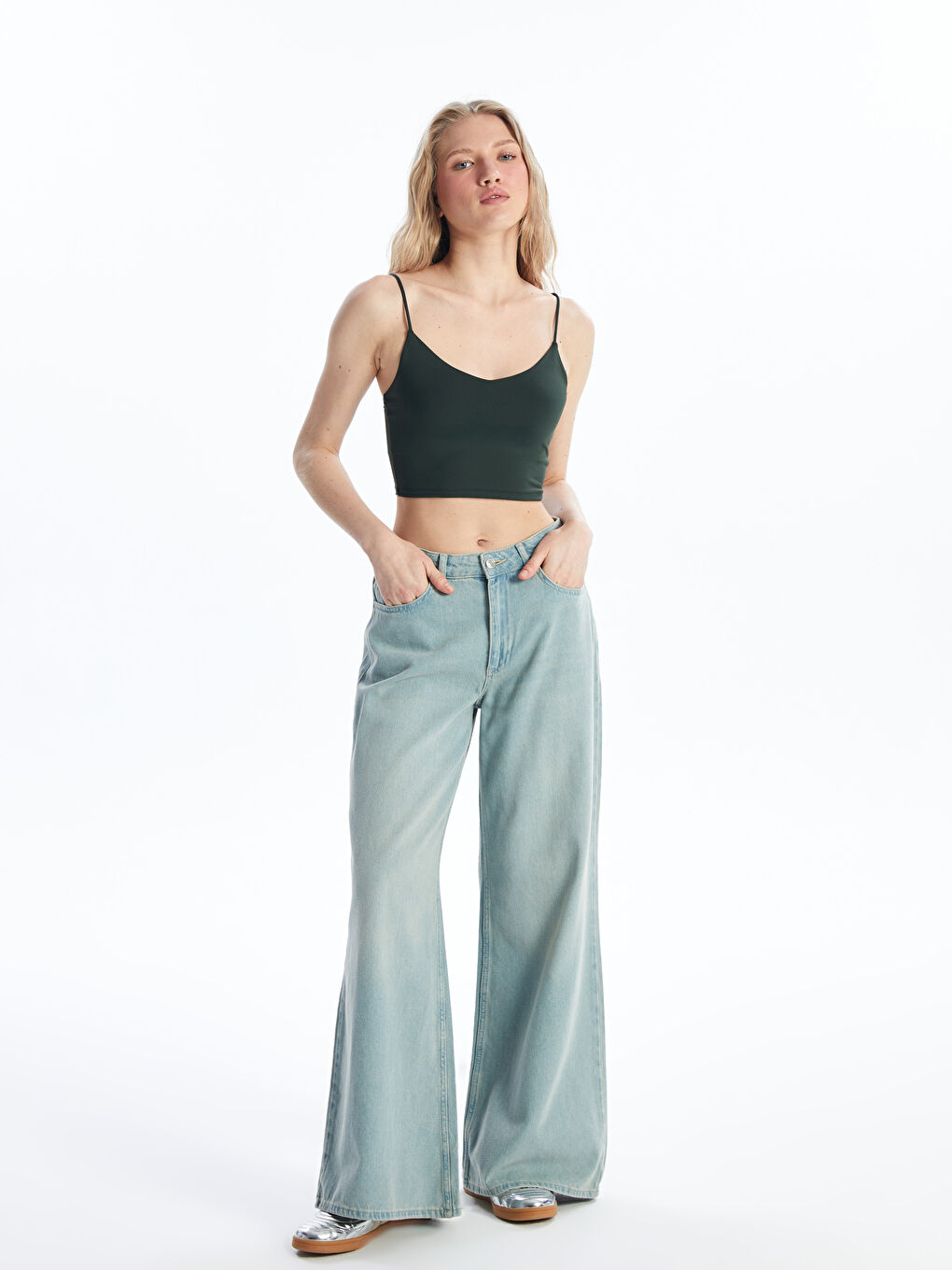 V-Neck Straight Strap Women's Crop -S4MB70Z8-YAL