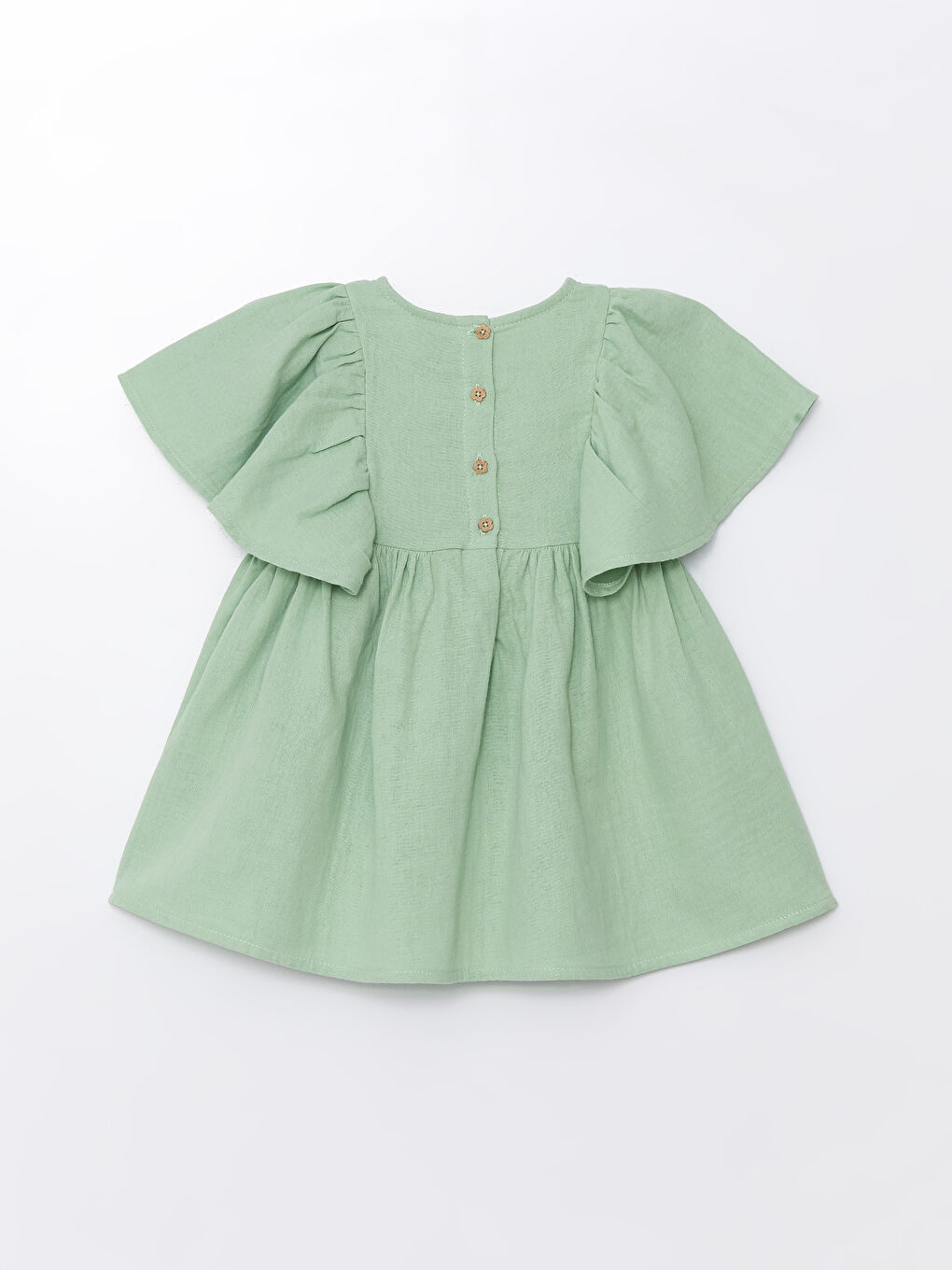 Yeşil Bisiklet Yaka Nakışlı Kız Bebek Elbise-1