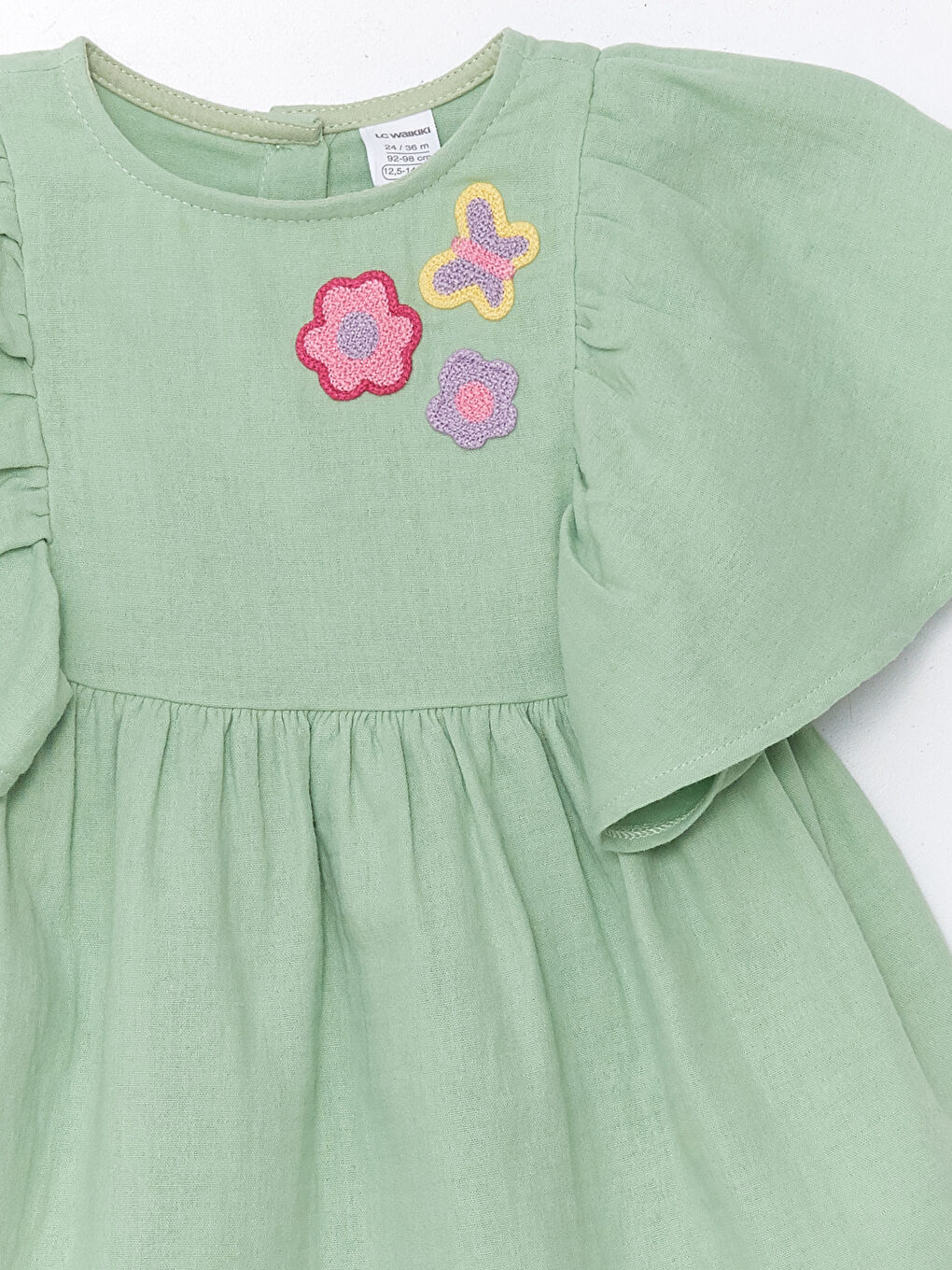 Yeşil Bisiklet Yaka Nakışlı Kız Bebek Elbise-2