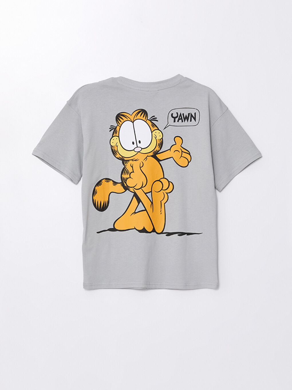 Gri Rahat Kalıp Bisiklet Yaka Garfield Baskılı Kısa Kollu Erkek Çocuk Tişört-2