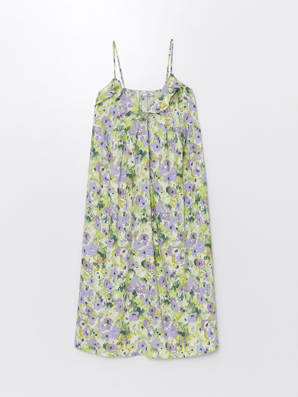 Yeşil V Yaka Çiçekli Askılı Kadın Elbise-6