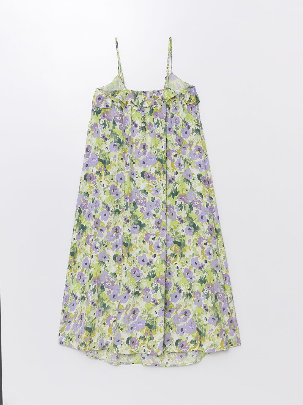 Yeşil V Yaka Çiçekli Askılı Kadın Elbise-7