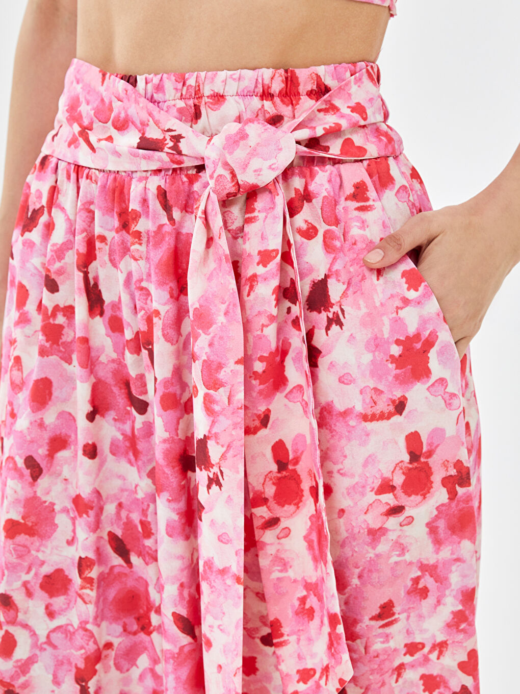 Fuşya Beli Lastikli Rahat Kalıp Desenli Kadın Pantolon Etek-3