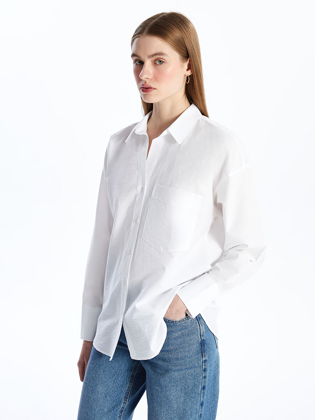 Plain Long Sleeve Oversize Women's Shirt -S4MC90Z8-Q6K