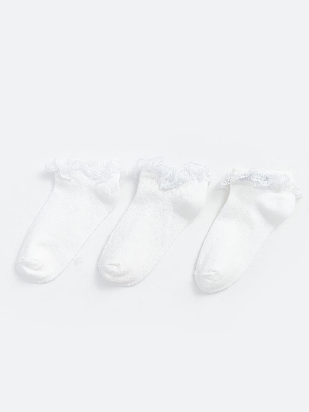 Beyaz Dantel Detaylı Kız Çocuk Patik Çorap 3'lü