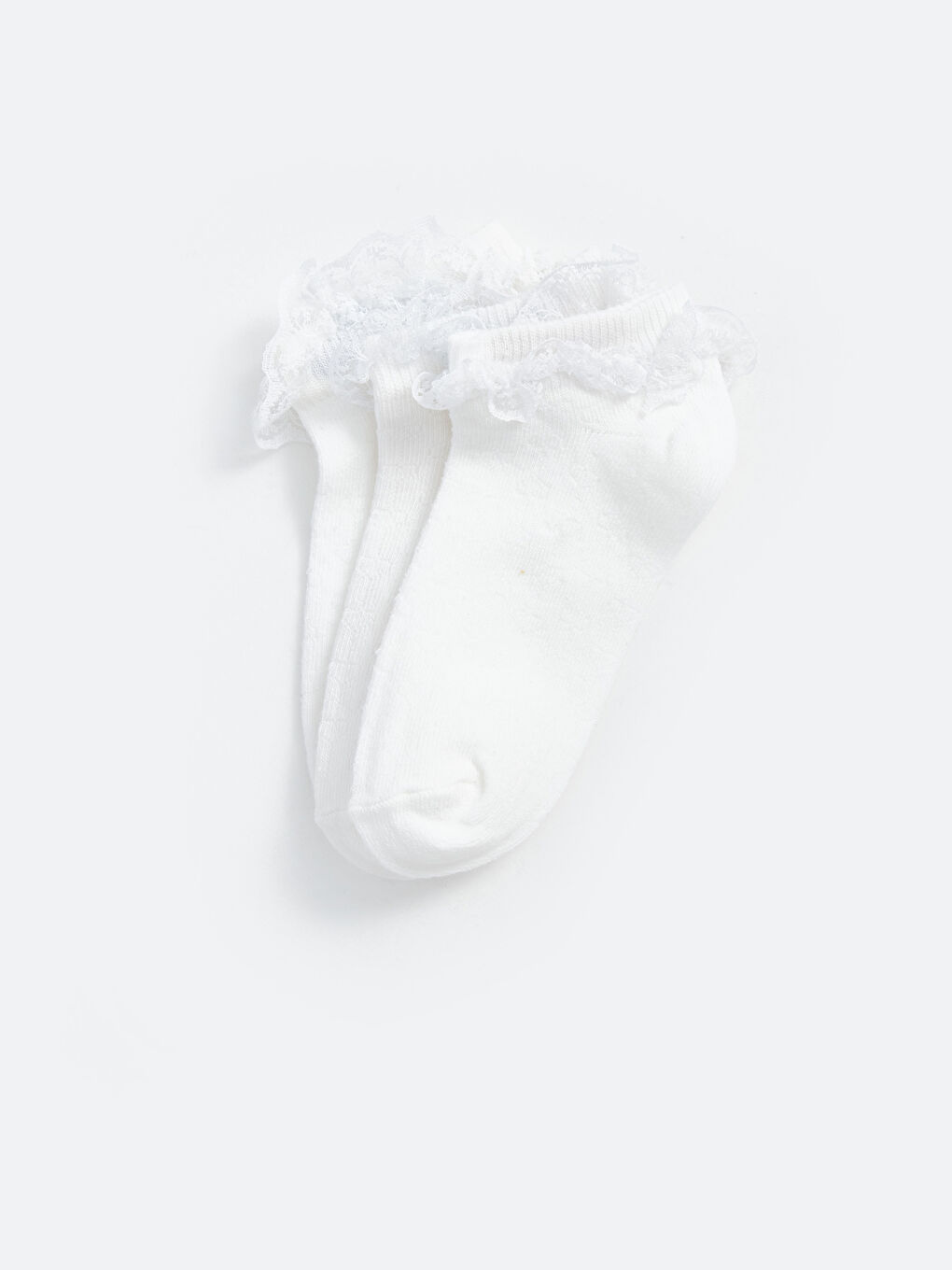 Beyaz Dantel Detaylı Kız Çocuk Patik Çorap 3'lü-1