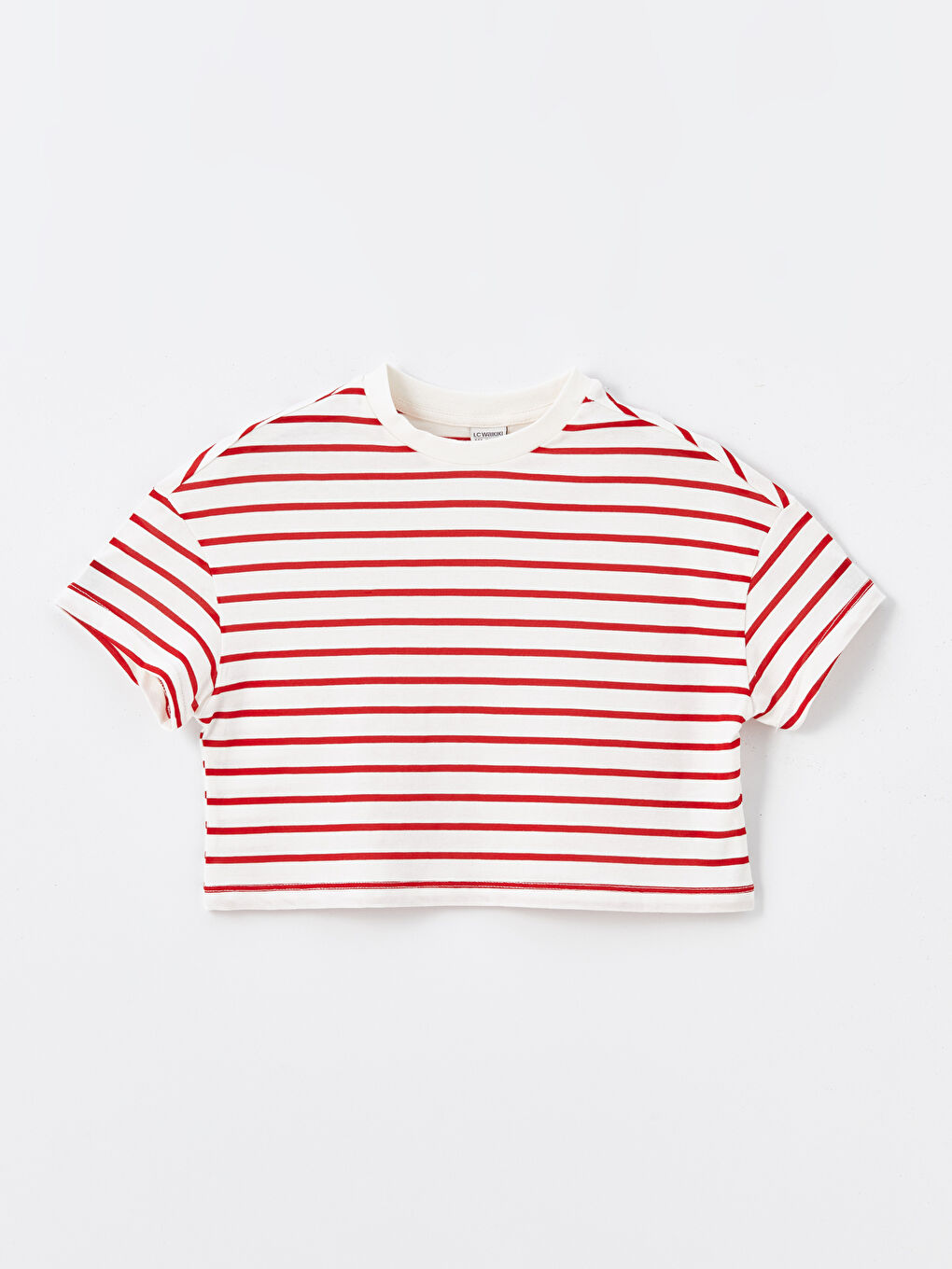 Tricou pentru Fete cu Guler Rotund, Vărgat, Mânecă Scurtă