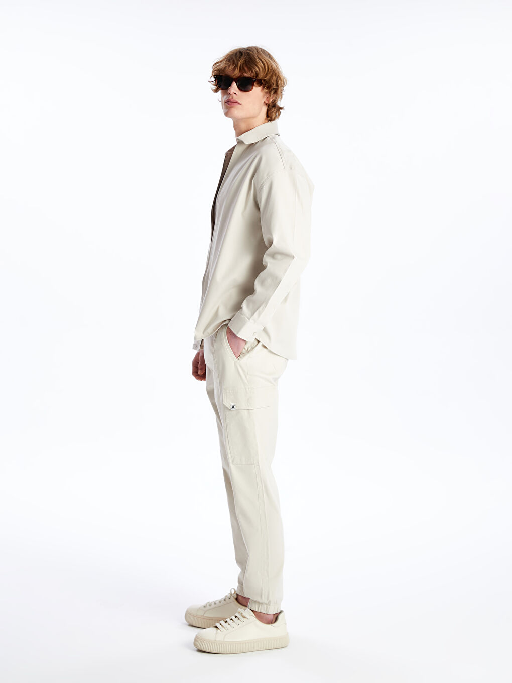 Bej Standart Kalıp Gabardin Erkek Kargo Pantolon