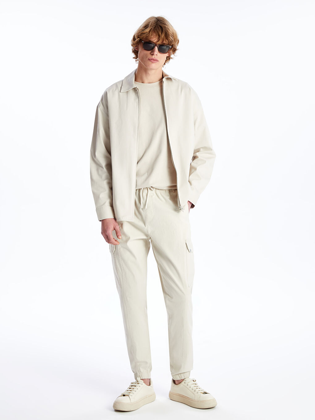 Bej Standart Kalıp Gabardin Erkek Kargo Pantolon-1