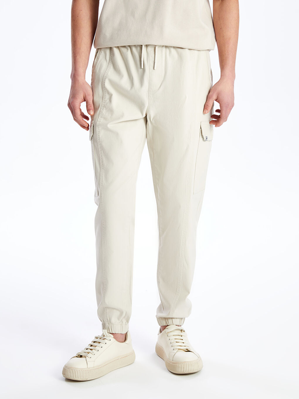 Bej Standart Kalıp Gabardin Erkek Kargo Pantolon-2