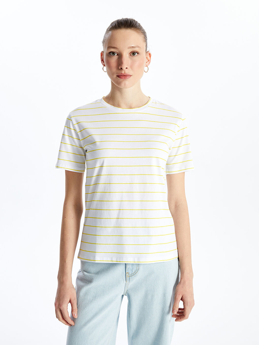 Crew Neck Striped Short Sleeve Women's T-Shirt -S4MD44Z8-LKF