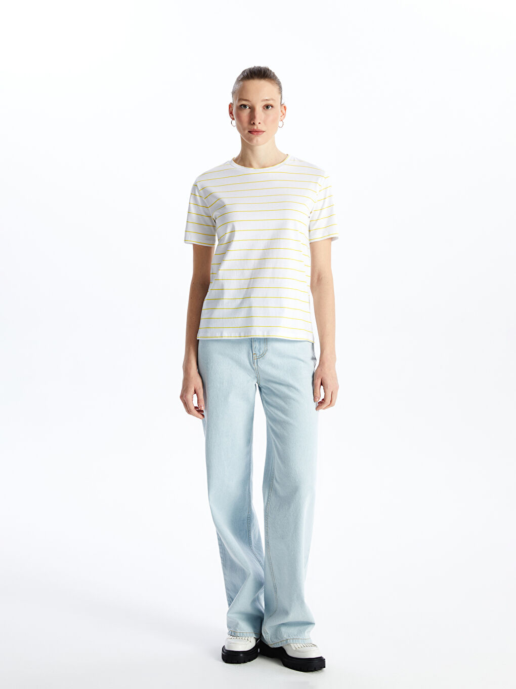 Crew Neck Striped Short Sleeve Women's T-Shirt -S4MD44Z8-LKF