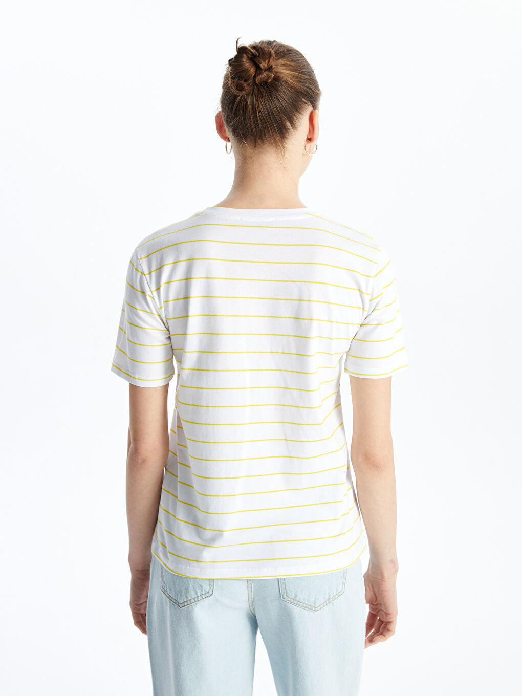 Crew Neck Striped Short Sleeve Women's T-Shirt -S4MD44Z8-LKF