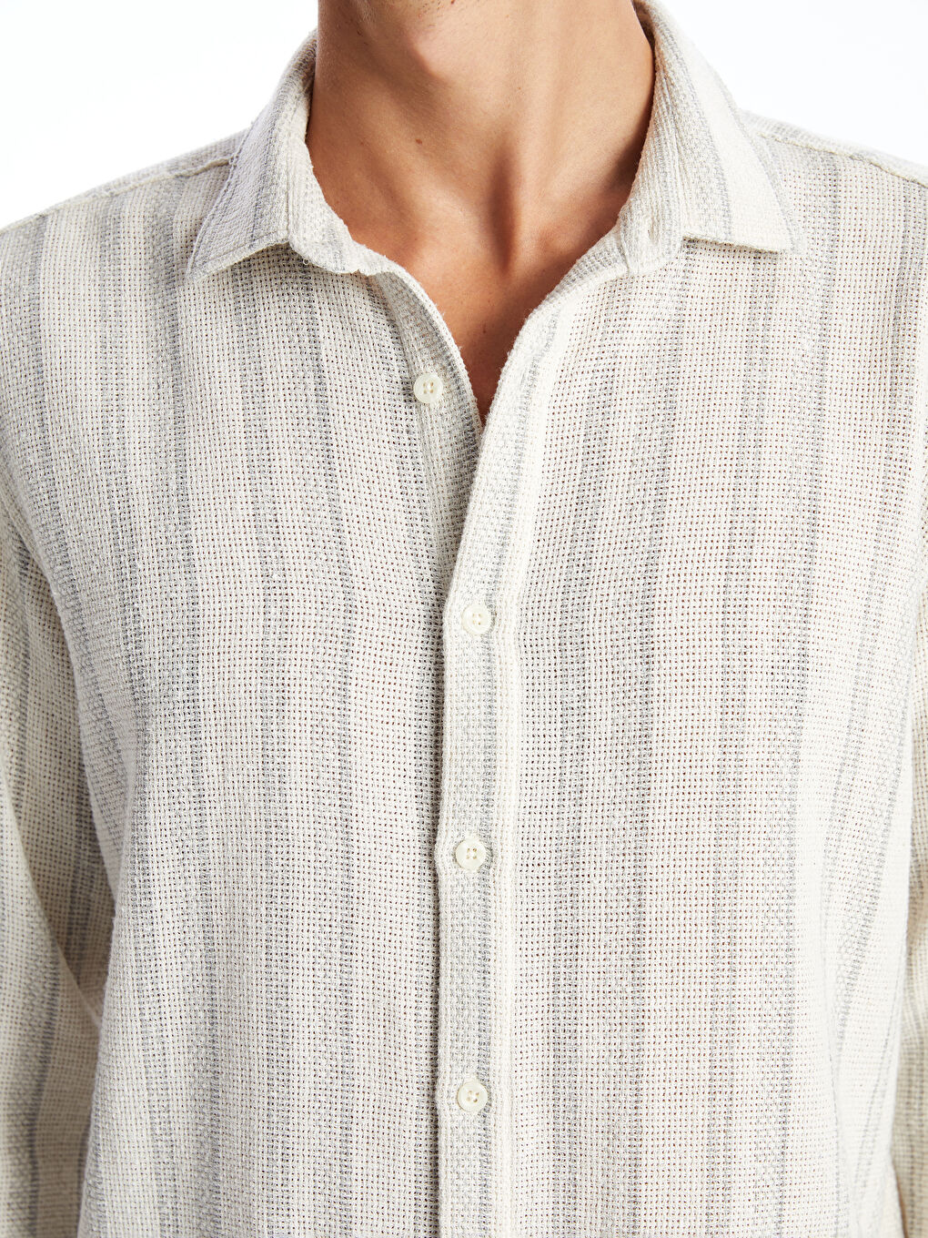 Gri Regular Fit Uzun Kollu Çizgili Erkek Gömlek-2