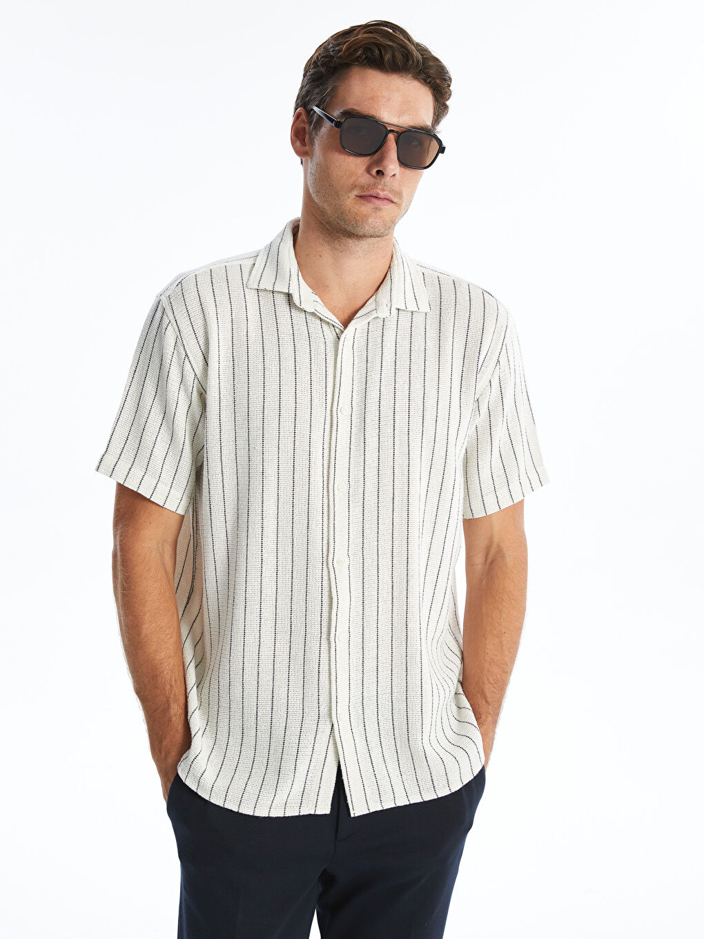 Regular Fit Short Sleeve Striped Men's Shirt -S4MD94Z8-D6H