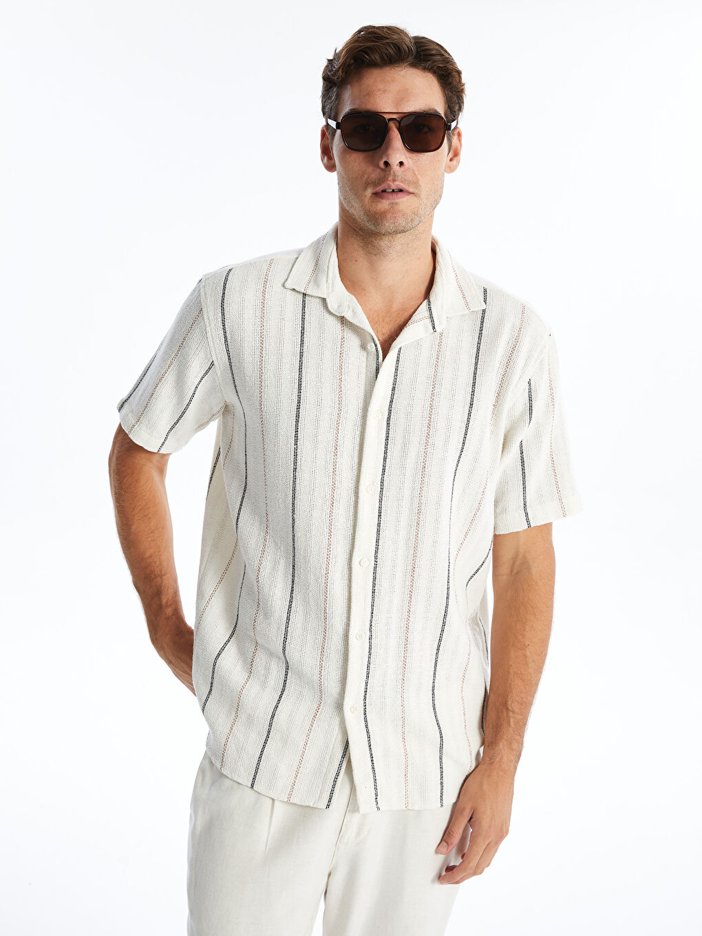 Regular Fit Short Sleeve Striped Men's Shirt -S4MD97Z8-R9J