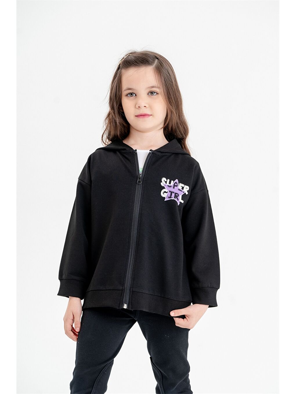 Mışıl Kids Siyah Kız Bebek Fermuarlı Sweatshirt