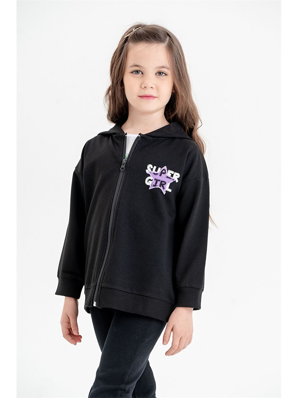 Mışıl Kids Siyah Kız Bebek Fermuarlı Sweatshirt - 1