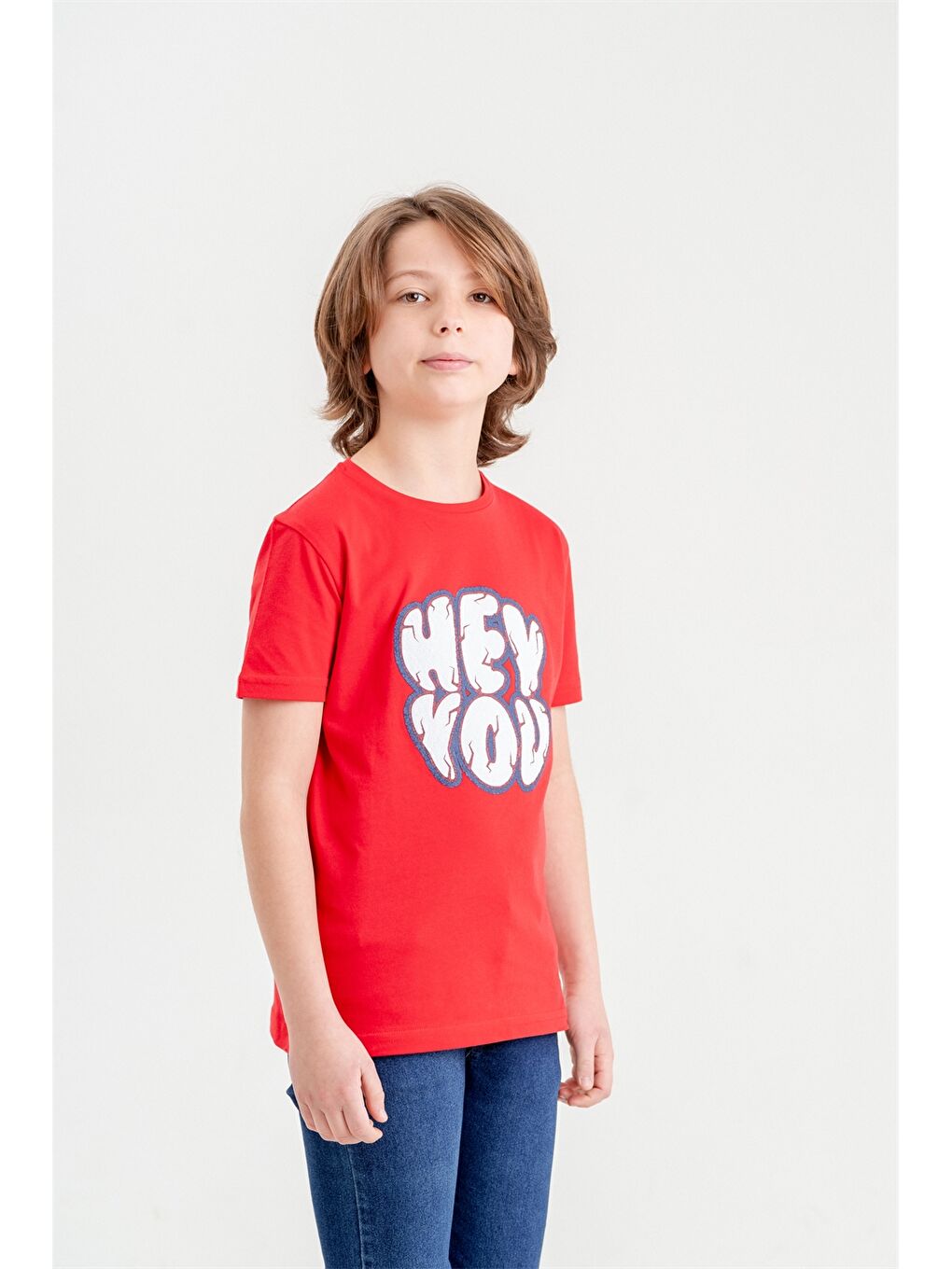 Kırmızı Bisiklet Yaka Baskılı Erkek Çocuk Tişört-1