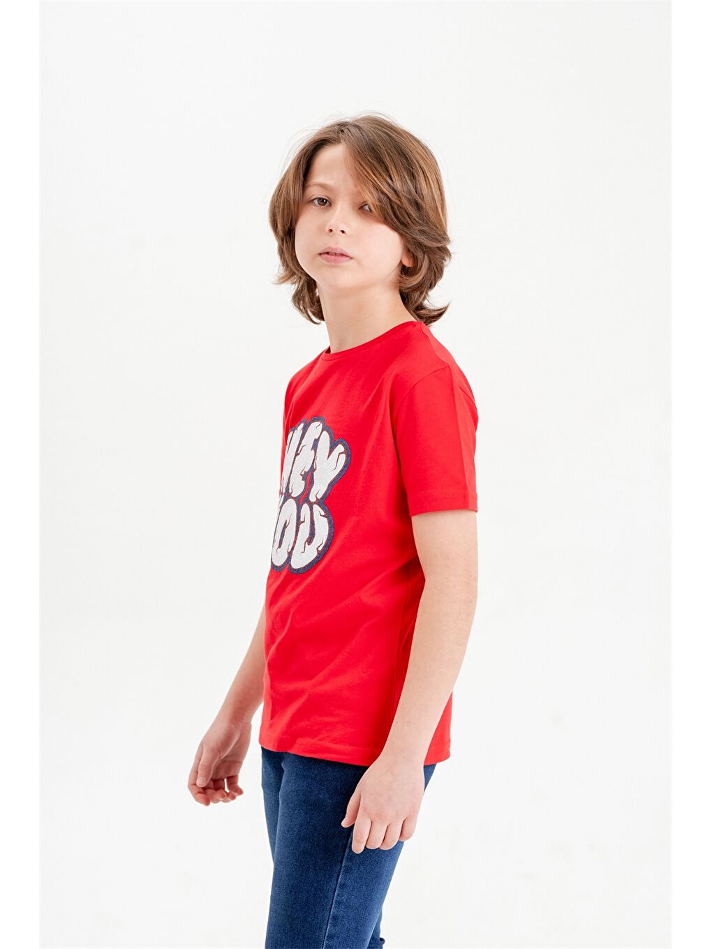Kırmızı Bisiklet Yaka Baskılı Erkek Çocuk Tişört-2