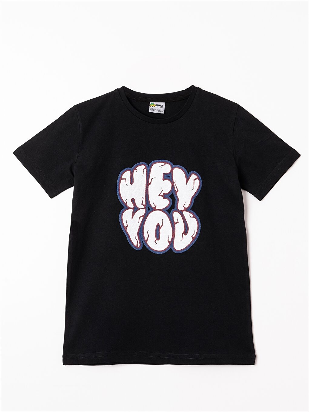 Siyah Bisiklet Yaka Baskılı Erkek Çocuk Tişört