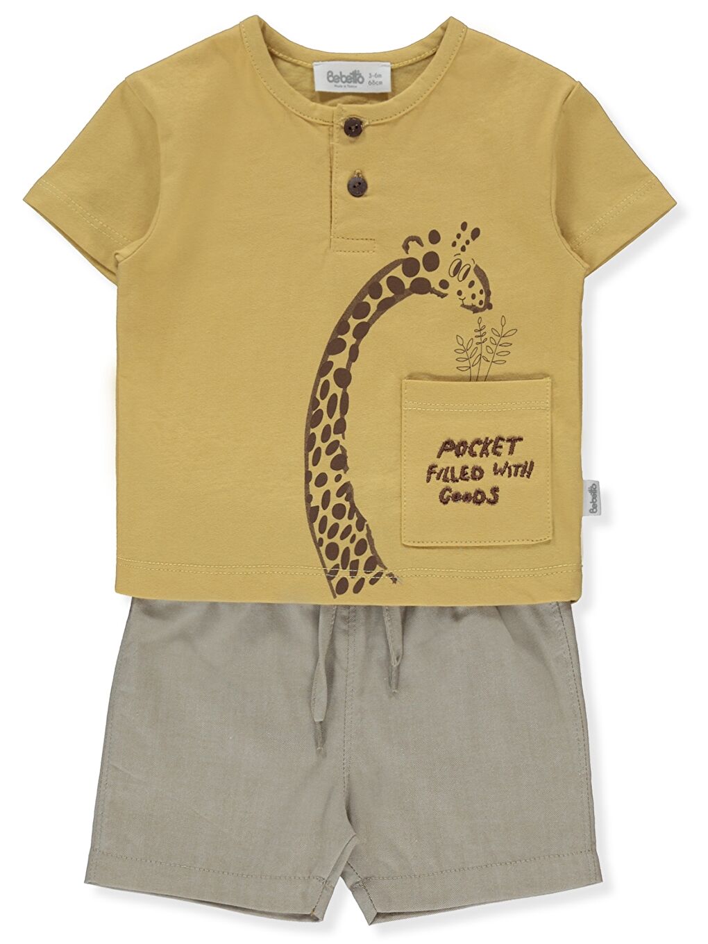 Bej Bisiklet Yaka Baskılı Erkek Bebek 2'li Takım