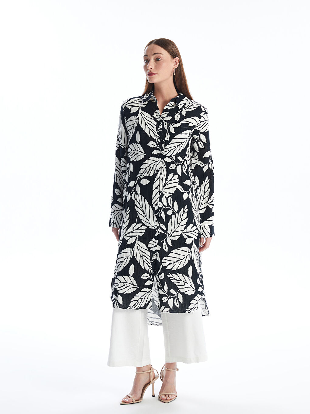 Siyah Desenli Uzun Kollu Kadın Gömlek Tunik-1