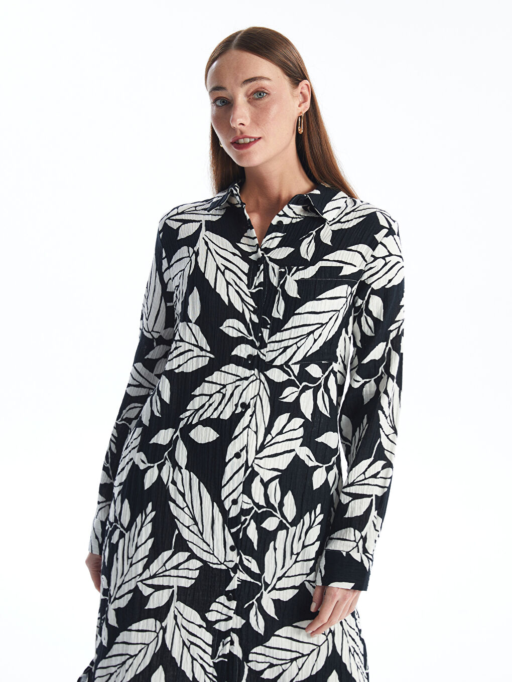 Siyah Desenli Uzun Kollu Kadın Gömlek Tunik-2