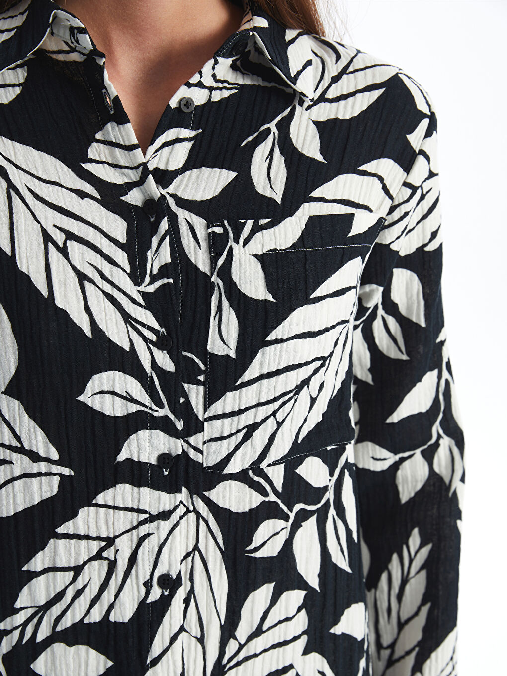 Siyah Desenli Uzun Kollu Kadın Gömlek Tunik-3