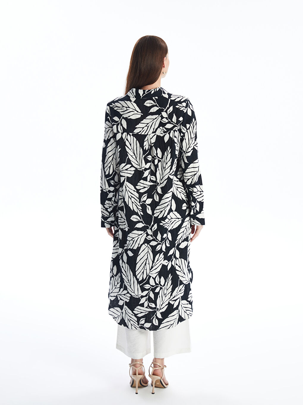 Siyah Desenli Uzun Kollu Kadın Gömlek Tunik-4