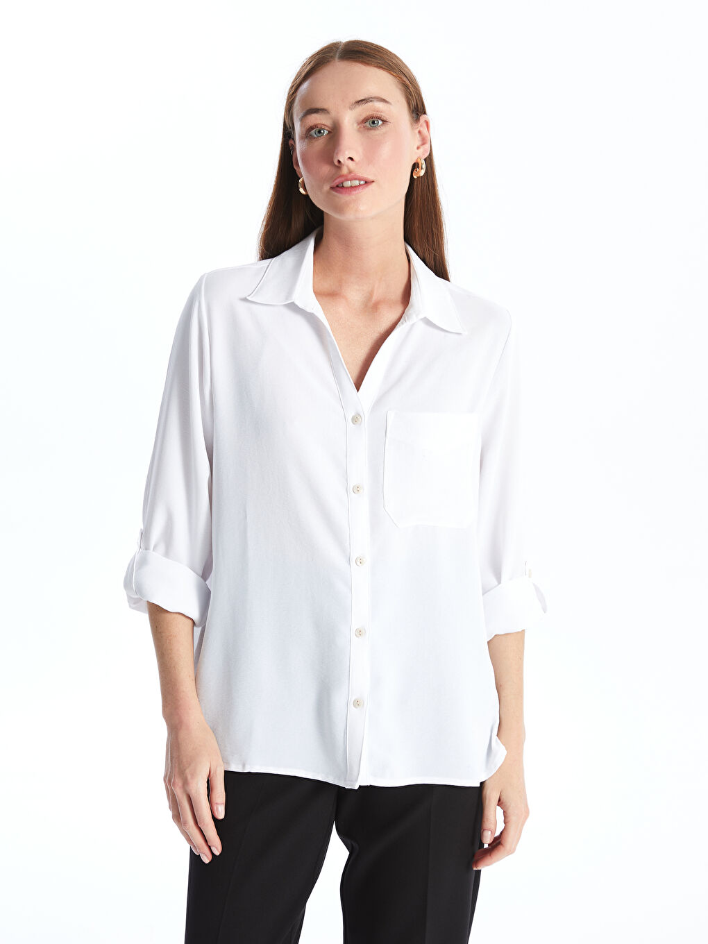 Plain Long Sleeve Women's Shirt -S4ME75Z8-EEW