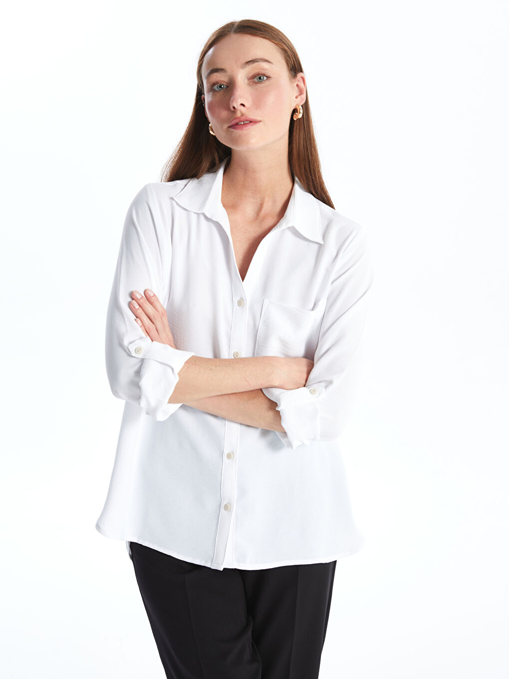 Plain Long Sleeve Women's Shirt -S4ME75Z8-EEW