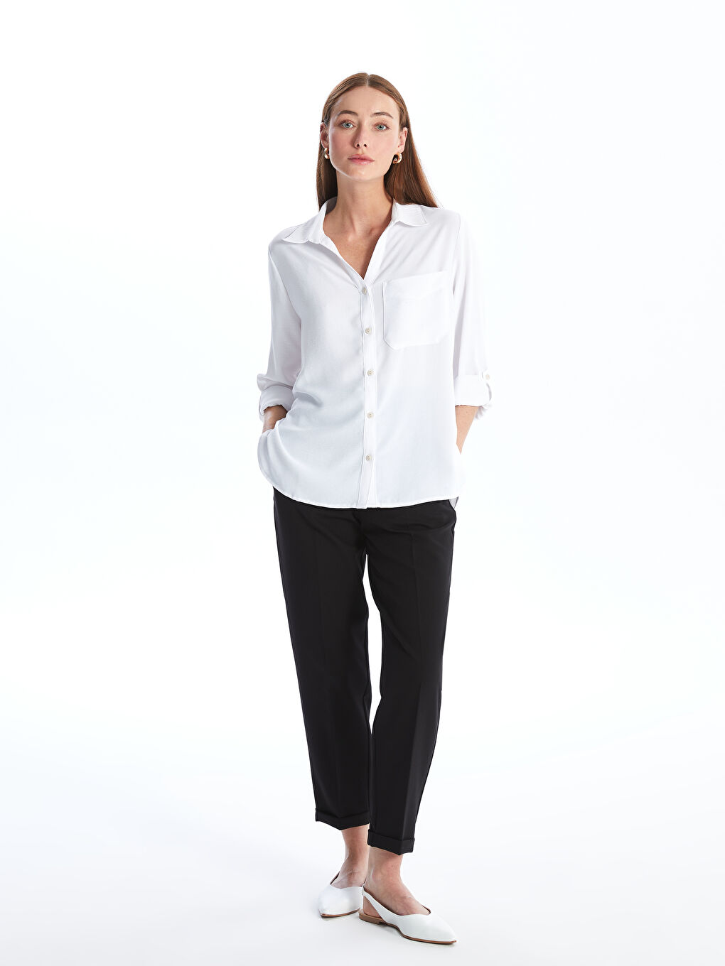 Plain Long Sleeve Women's Shirt -S4ME75Z8-EEW