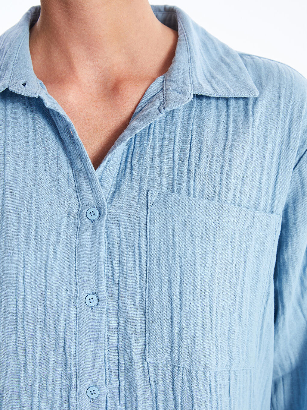 Mavi Düz Oversize Kadın Gömlek Elbise-3