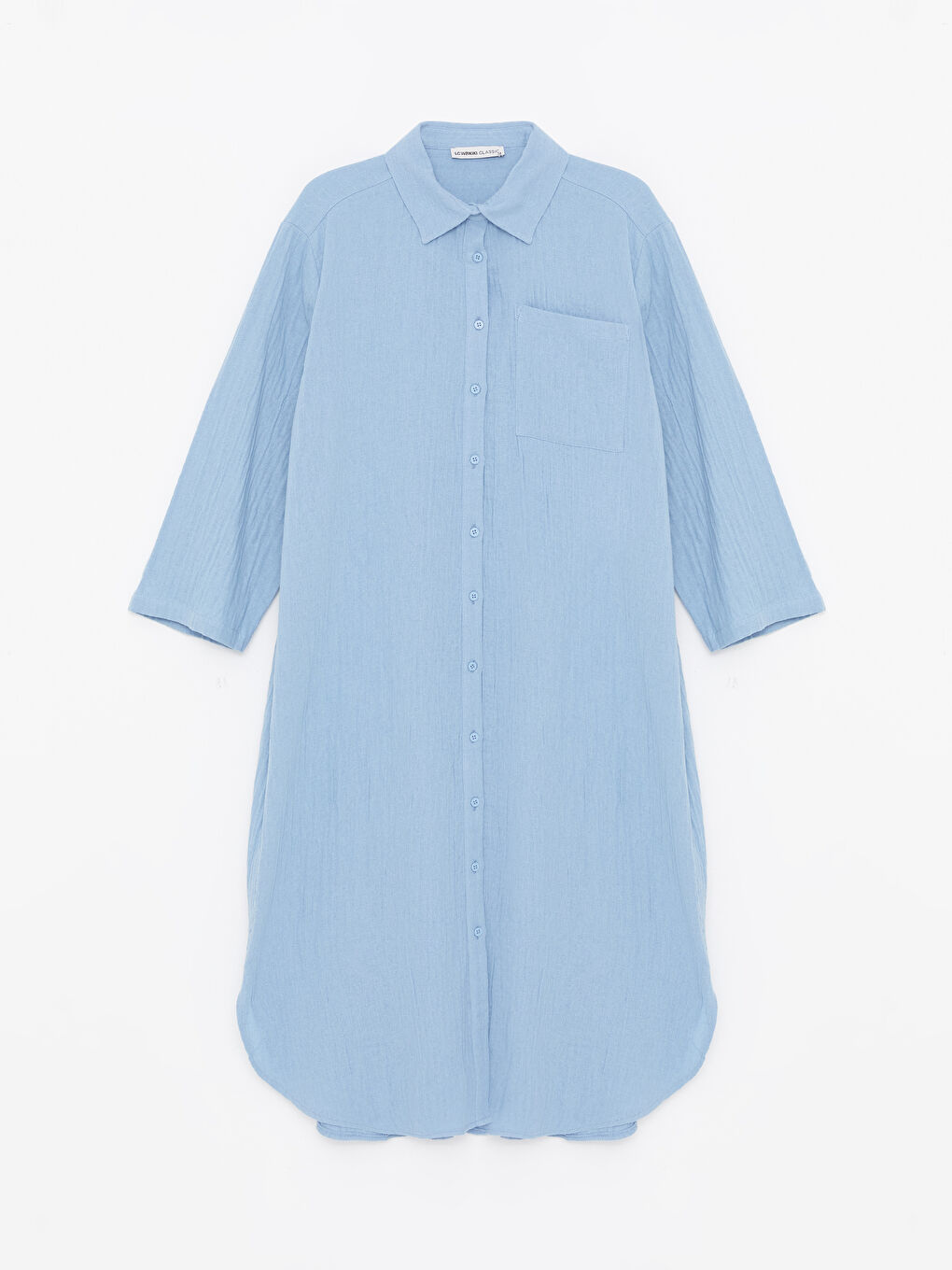 Mavi Düz Oversize Kadın Gömlek Elbise-5
