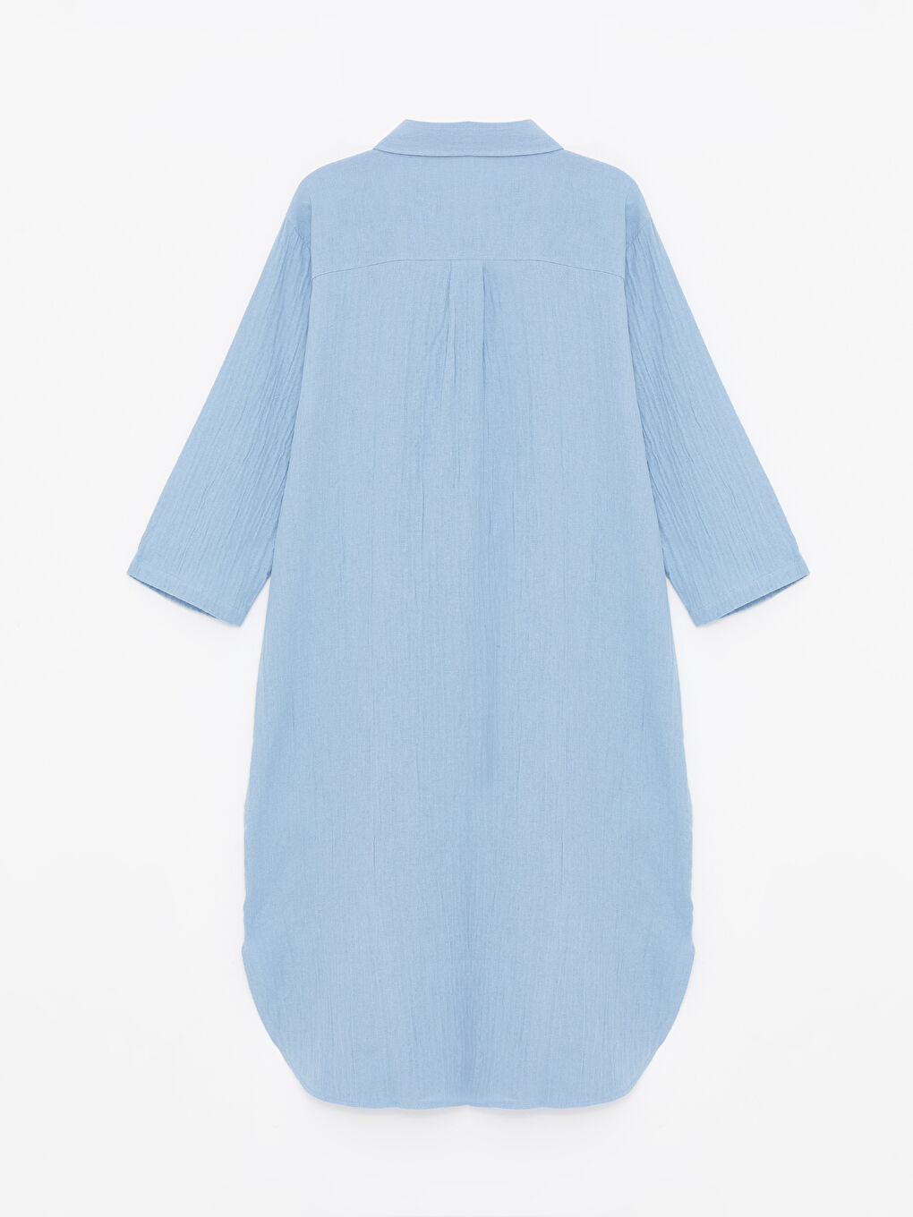 Mavi Düz Oversize Kadın Gömlek Elbise-6