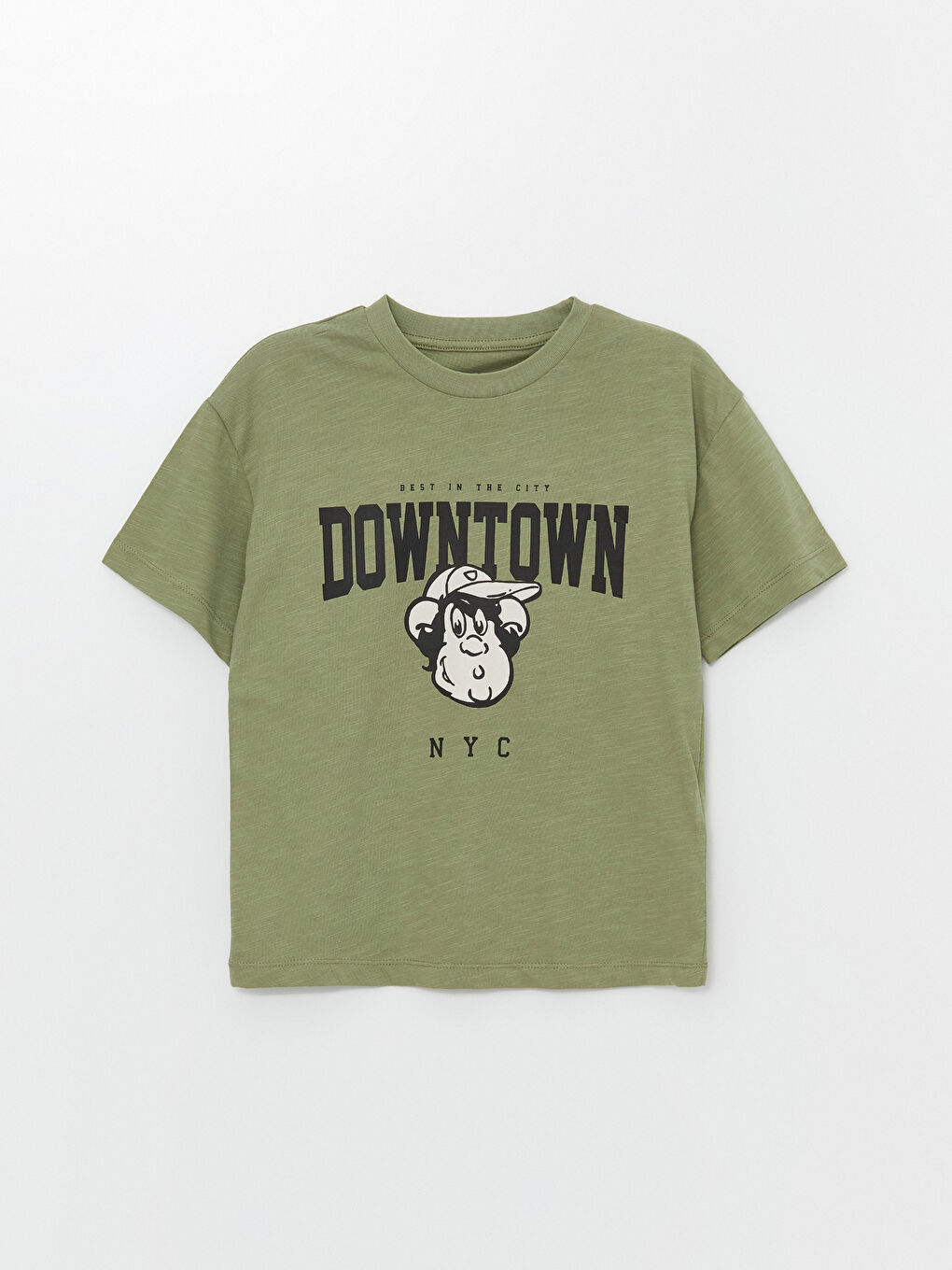 Yeşil Bisiklet Yaka Nostaljik Maymun Baskılı Erkek Çocuk Tişört