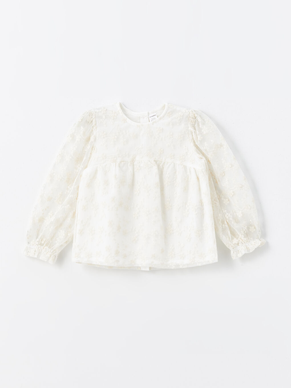 Ekru Bisiklet Yaka Uzun Kollu Çiçek Desenli Kız Bebek Gömlek