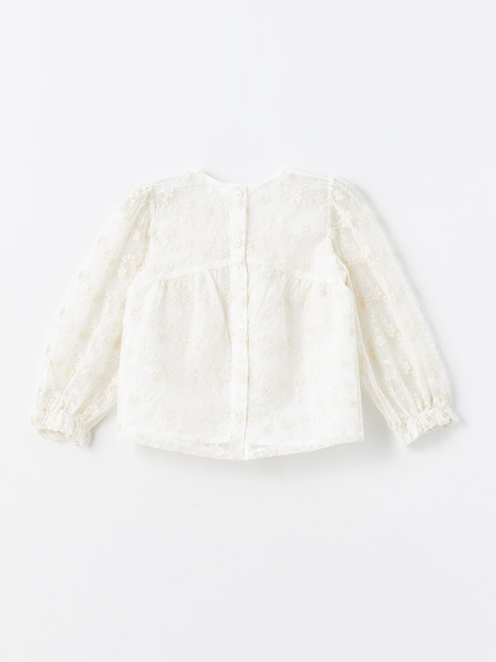 Ekru Bisiklet Yaka Uzun Kollu Çiçek Desenli Kız Bebek Gömlek-1