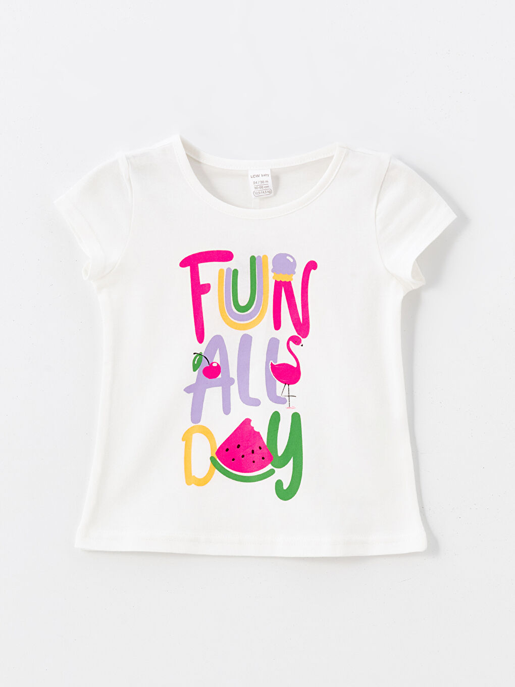 მრგვალი საყელო ნაბეჭდი მოკლე სახელო ბავშვის გოგონებისთვის მაისური