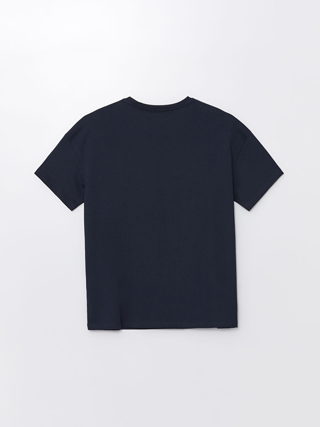 Lacivert Bisiklet Yaka Düz Kısa Kollu Oversize Kadın Tişört-6