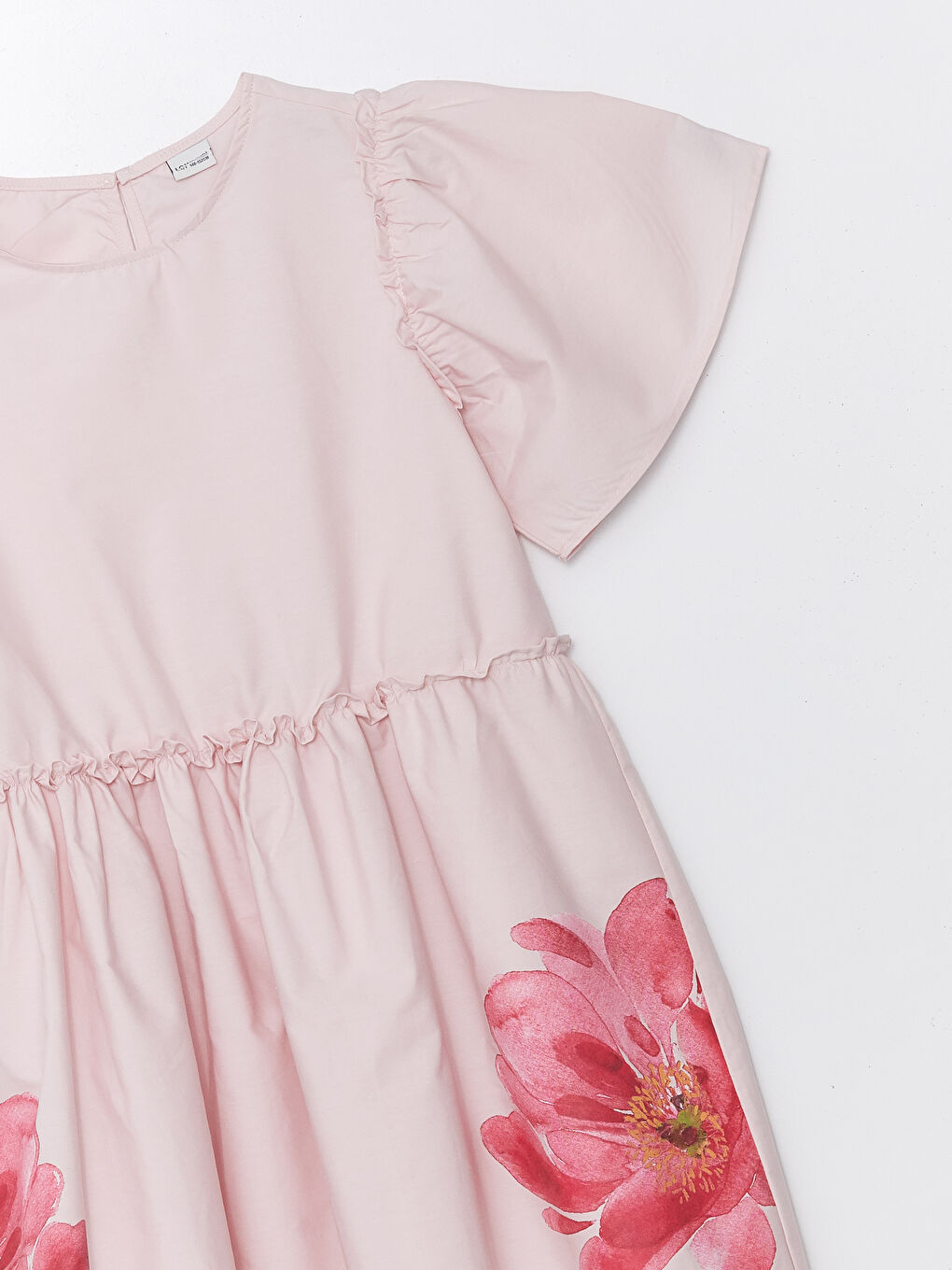 Pembe Bisiklet Yaka Çiçekli Kız Çocuk Elbise-2