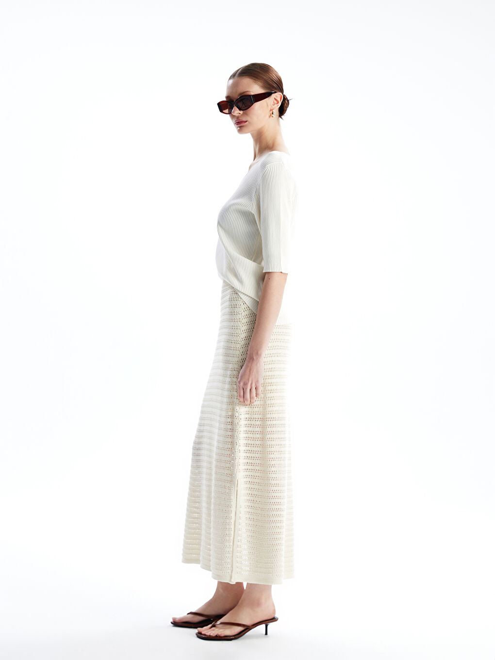 Elasticated Waist Hole-Knitted Women's Knitwear Skirt -S4MG12Z8-R9J